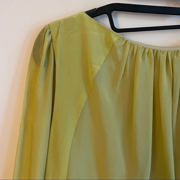 TIBI Yellow Silk Scoop Neck Ruched Mini Dress 3/4 Sleeves - Picture 3 of 12